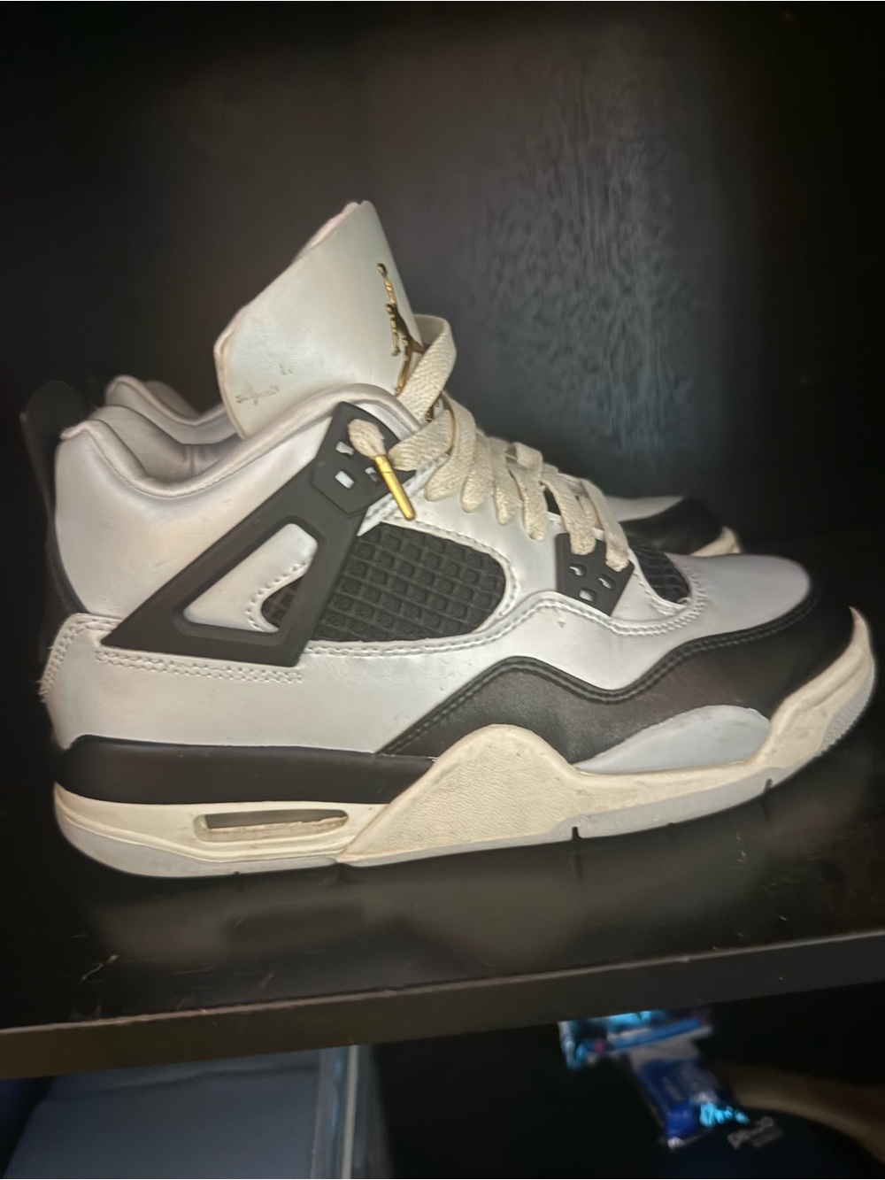 Jordan Kids White and Black High-Top Sneakers with Gold Accent